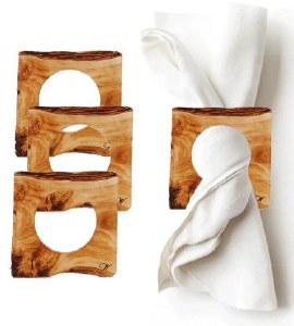Picture of Lucite Napkin Rings Wood Print Brown 4 Pack
